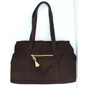 Americana by Shariff Brown Nylon Lg Tote Double Handles Gold Hardware 16X5X12